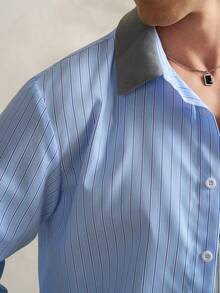 Airaco Men's Contrast Color Striped Long Sleeve Shirt - Blue - View 2