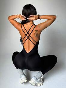 Slayform Women's Seamless Yoga Jumpsuit Pants - Black - View 1