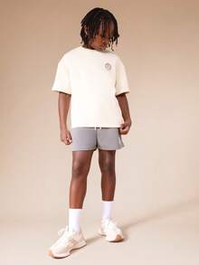 SUMWON Tween Boys Oversized Coordinate Set T-Shirt And Shorts With Crew Neck Brooklyn Text Print And Elastic Waistband Casual - Multicolor - View 2