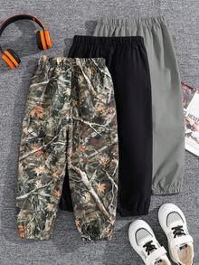 Bộ 3 quần dài cho bé trai, kiểu dáng thường ngày, thoải mái, có dây rút và túi, in họa tiết hoặc màu trơn, chất liệu vải dệt kim, dáng rộng, phù hợp cho đi làm, đi học, mặc thường ngày, du lịch, thể thao, mùa thu/đông. - Xám - Xem 4