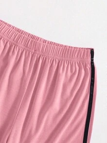 2 件套青少年女孩休闲度假舒适简约可爱蝴蝶结撞色带运动服套装，粉色 - 粉色 - 查看 5