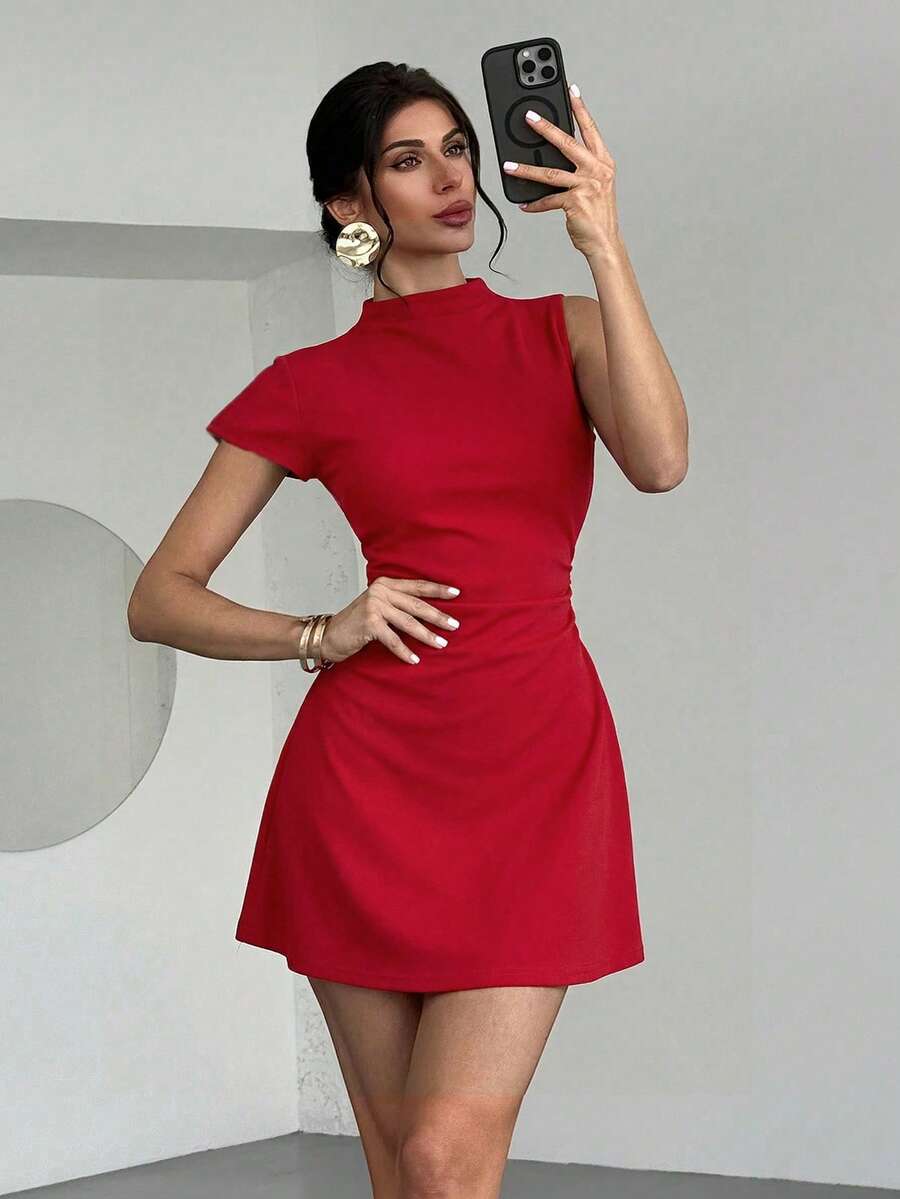 Firerie Women's Elegant Asymmetric Pleated A-Line Mini Dress, Suitable For Daily, Wedding, Party, Music Festival, Vacation