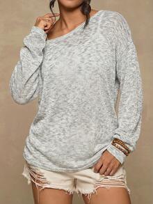 Freevana Plus Size Casual Asymmetrical Shoulder Knit Top, Versatile All-Match T-Shirt For Autumn/Winter - Grey - View 5