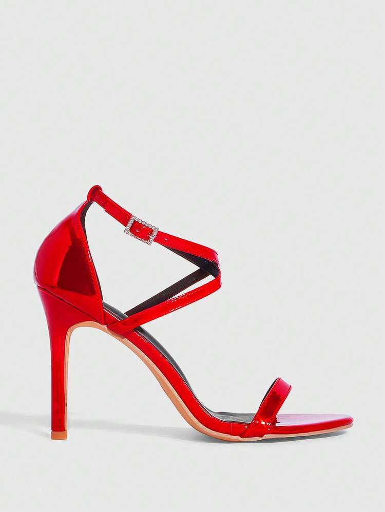CUCCOO SZL Women's Shoes, Red Cross-Strapped High-Heeled Sandals, Are Stylish And Elegant, With Cross-Strap Design And Metal Buckle Decoration In The Details, Which Have The Function Of Modifying Foot Shape And Enhancing . They Are Suitable For Working Women Attending Formal Occasions Or Urban Women Attending Parties, Dates, Etc. Scenes. Prom Heels