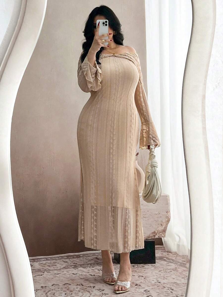 Seusyu Plus Size Women's Elegant French Style Off Shoulder Flare Sleeve ...