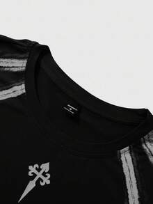 PAVTROS Camiseta de manga corta con cuello redondo y estampado gráfico minimalista para hombres - Negro - Ver 3