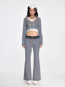 ROMWE Grunge Punk Retro Nautical Navy Blue & White Striped Open Front Short Lightweight Jacket - Blue and White - View 6