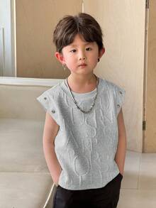 SHEIN Young Boy Casual Letter Embossed Loose Fit Round Neck Tank Top, Summer