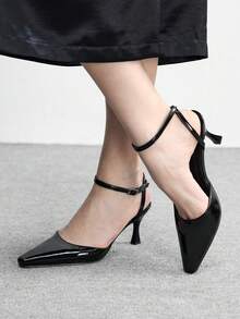CUCCOO BIZCHIC Women's Pointed Toe Stiletto Heel PU Leather Slip-On Sandals, Fashionable Minimalist Design, Comfortable For Daily, Party And Banquet Wear Valentine's Day - Black - View 4