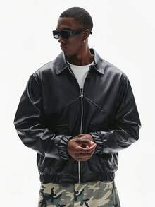 STYNVO 男士街头时尚拉链PU皮夹克 黑色皮夹克 男士街头风短款夹克 男士街头风夹克 男士 - 黑色 - 查看 4