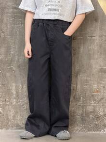 DAZY Tween Boy Casual Pocketed Versatile Everyday Wear & Back To School Wide Leg Jeans Spring - Grey - View 4