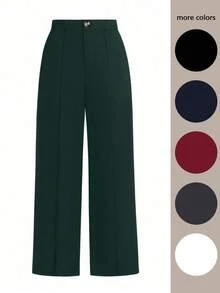 SHEIN LUNE Pantaloni eleganti da ufficio a gamba larga, taglia comoda, con design a righe a spina di pesce, in colore unito, per donne formose - Verde Scuro - Visualizzare 1