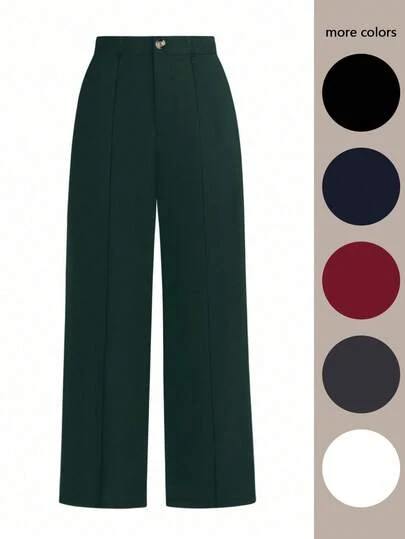 SHEIN LUNE 大码女式纯色牙签条纹阔腿宽松优雅办公裤