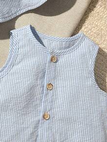 Loomiva Bộ đồ 2 món cho bé gái sơ sinh: áo liền quần không tay kẻ sọc nhiều màu sắc và mũ. - Màu xanh lam - Xem 6