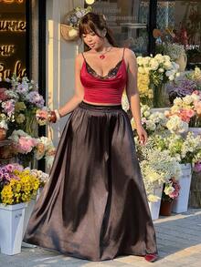 SHEIN EZwear Plus Size Solid Color Minimalist Casual Skirt,Date, Commute, Party,Fall /Autumn/Winter/Summer,Christmas,New Year,Thanksgiving,Party,Wedding,Beach,Graduati,Chic,Elegant,Casual,Going Out,Date,Appointment,Commute,Shining,Valentine's Day,Elegant ,Vacation,Casual,Y2k,Sexy - Black - View 4