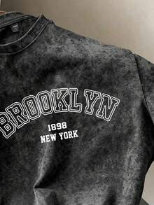 Manfinity Joysei 男士复古字母印花短袖T恤，春夏款 - 黑色 - 查看 2