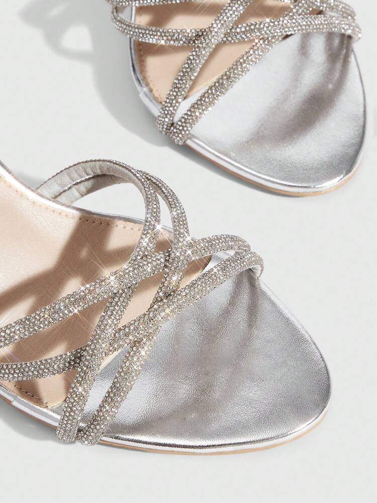 CUCCOO SZL Women's Fashion High Heel Sandals, Stylish Rhinestone Embellished High Heel Sandals Prom Heels