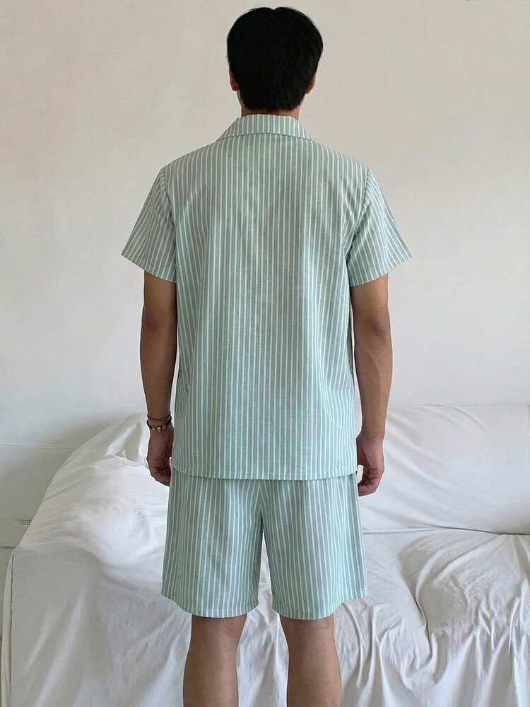 Summer Short Sleeve Shirt With Shorts Men's Pajama Set