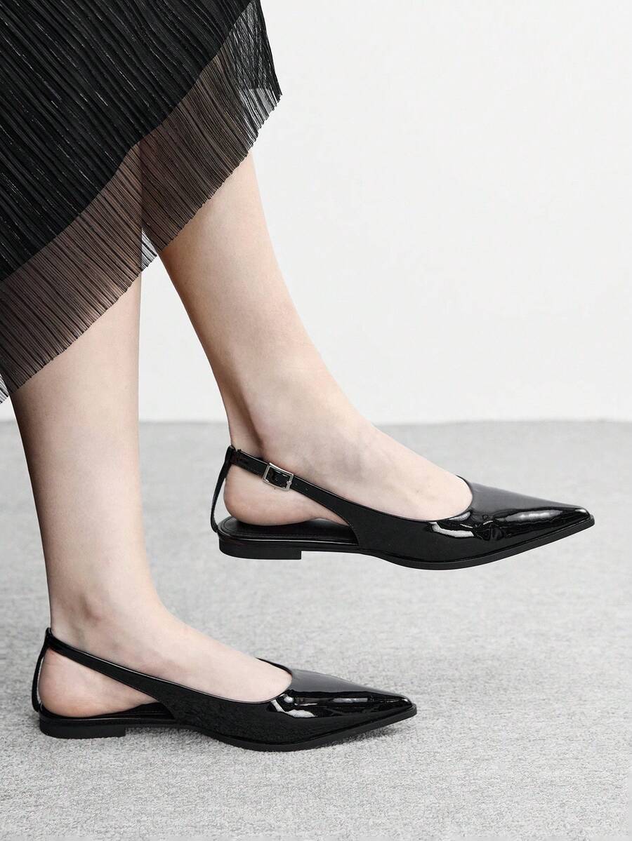 CUCCOO BIZCHIC Women's Pointed Toe Buckle Design Casual Flat Shoes Valentine's Day - Black - View 1