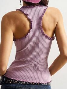 Bohemela 女士休闲纯色针织露肩修身背心 - 淺灰紫 - 查看 1