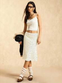 Easelle 咖啡棕色网眼波点女士休闲夏季半身裙 - 杏色 - 查看 7