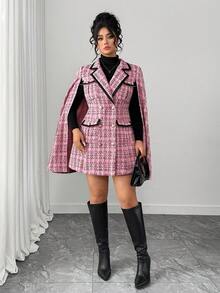 Elenzga Áo khoác ngoài dài tay cổ bẻ sang trọng dành cho nữ cỡ lớn, chất liệu giả da, thích hợp cho mùa Thu/Đông. - Hồng - Xem 5