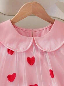 Đầm bé gái kiểu vintage thanh lịch, ngọt ngào, dễ thương, cổ Peter Pan, không tay, dáng chữ A, họa tiết trái tim, phối màu tương phản, thích hợp làm quà tặng ngày Valentine, sinh nhật, mùa xuân/hè. - Hồng - Xem 4