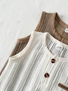 Playful Pals Set de 2 piezas Mono sin mangas con diseño de malla hueca de moda casual para bebés niños, adecuado para salidas de primavera/verano, vacaciones y uso diario - Multicolor - Ver 7