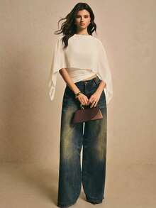 Poéselle Áo sơ mi nữ thanh lịch màu trơn cổ bẻ - Màu be - Xem 2