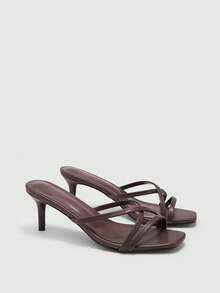 CUCCOO BIZCHIC 女士方头高跟鞋，优雅、甜美、浪漫，女士凉鞋，露趾鞋，适合下午茶、约会、时尚派对、工作装扮，风格优雅，百搭，万圣节适用 - 咖啡棕 - 查看 5