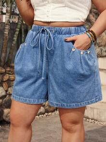 Breezaya Plus Size Women's Vintage Washed Denim Shorts, Spring/Summer - Light Wash - View 3