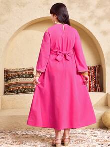 SHEIN Robe à manches longues col rond ample pour préadolescentes avec accessoires - Rose vif - Voir 8