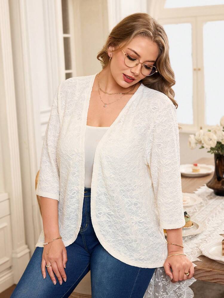 Rosumi Chaqueta de viaje de talla grande de unicolor elegante con jacquard - Albaricoque - Añade 5