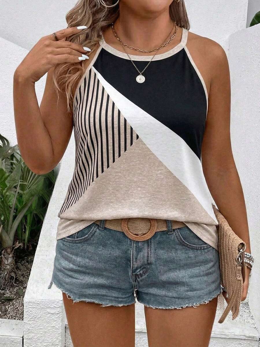Selamara Áo tank top nữ cỡ lớn in họa tiết thời trang mới, kiểu dáng thường ngày, đa năng. - Nhiều màu - Xem 1