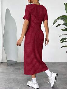 SHEIN EZwear 女士玫瑰红针织修身中长连衣裙 - 玫瑰紅 - 查看 2