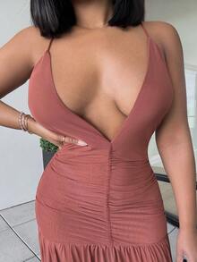 Alexandranx 褶皱前摆连衣裙，适合度假、夏季、春季、浪漫婚礼、毕业典礼、舞会、Dune Daze Ibiza 假日海滩、秋季、夜间外出、婚礼宾客等场合，优雅别致，适合生日、圣诞节、感恩节等场合。 - 紅色 - 查看 5