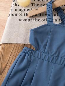 SHEIN Babygirl Cute Vacation Casual Blue Bow Tie Camisole Jumpsuit - Blue - View 3