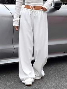 Muchica Women Sweatpants Wide Leg Sweatpants White Wide Leg Pants Women - White - View 3