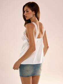 Avenya Women's Solid Color V-Neck Lace Trim Camisole - White - View 5