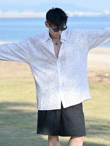 DAZY 男士纯色长袖单排扣休闲口袋衬衫，春夏款 - 白色 - 查看 5