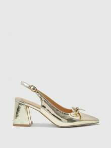 CUCCOO BIZCHIC Women's Classic Burgundy Pointed Toe Mid Chunky Heel Slip-On Pumps, Versatile For Commuting, Dating, Party, Holiday, Wedding For Christmas Spring Shoes - Gold - View 7