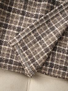 Franclia Brown Long Sleeve Knit Top And Khaki Pleated Plaid Skirt With Belt, Women's Casual Commuter 2-Piece Outfit Set, Suitable For Spring/Autumn - Black - View 5