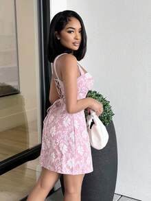 Alexandranx Đầm Lộ Lưng Dây kéo Ren lên màu trơn Thanh lịch - Hồng - Xem 7