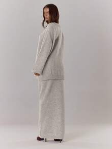 MUSERA 针织宽松套头衫长裙套装，酷女孩、街头风、可爱风，适合秋冬季和春季。 - 灰色 - 查看 2