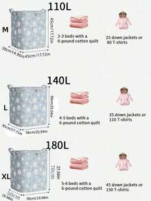 Blue Daisy Storage Bag Oxford Fabric Foldable Waterproof Design Dust Protection Zipper Closure Carry Handles Multi Purpose Organizer For Home Travel - Royal Blue - View 14