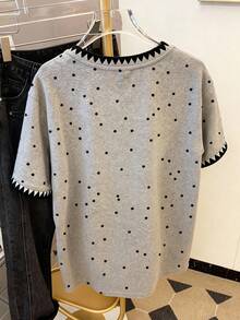 Resyla Polka Dot Print Fashion Shell Embroidery Simple Women Regular Short Sleeve Round Neck T-Shirt, Gift For Friends