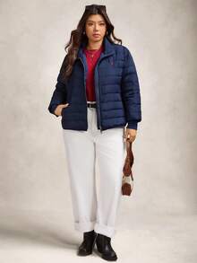 Zelara Plus Size Women's Quilted Zip-Up Down Coat,Winter Casual Hiking Navy Puffer Jacket 50% Plush Two-Way Zipper Water Repellent Printed Warm Outerwear - Navy Blue - View 11