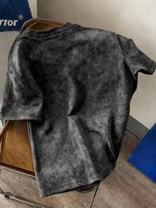 Manfinity Joysei 男士复古字母印花短袖T恤，春夏款 - 黑色 - 查看 4