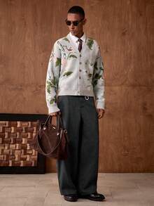 AKNOTIC Business Casual 男士宽松口袋针织阔腿裤 - 深灰色 - 查看 6