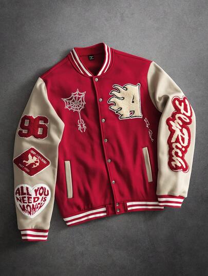 PAVTROS Men's Contrast Color Patchwork Letter Embroidery Baseball Jacket